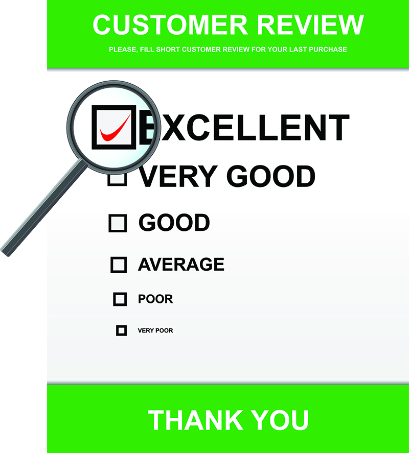 Customer review with glass